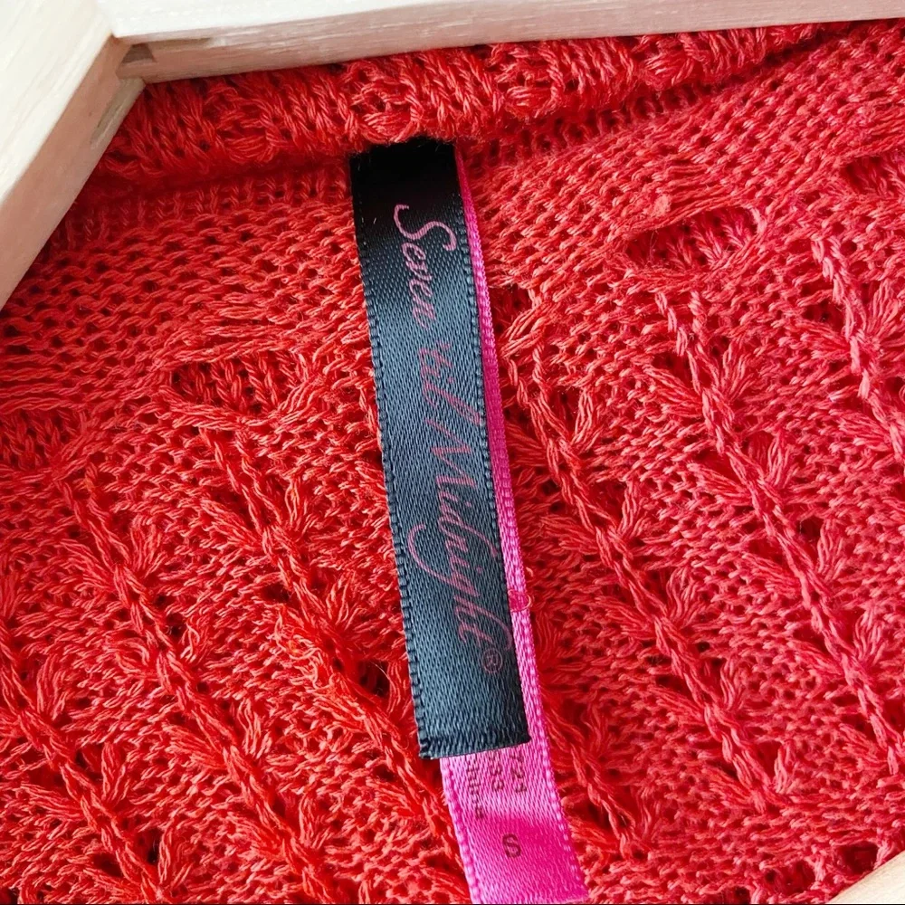 Red Crochet Henley Neckline Bodysuit